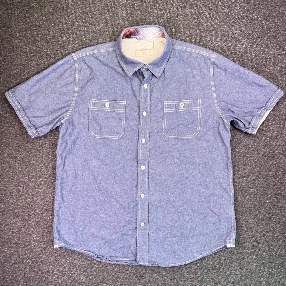 Weatherproof Vintage Shirt Mens Large Chambray Short Sleeve Work‎ Casual Button